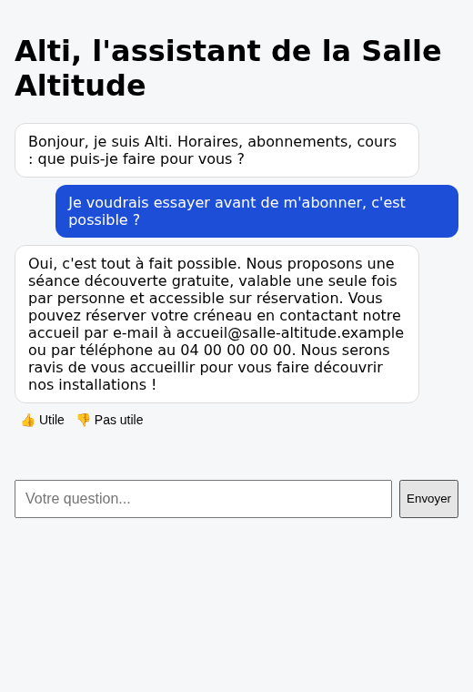 La page d'Alti après une question, avec les boutons d'avis