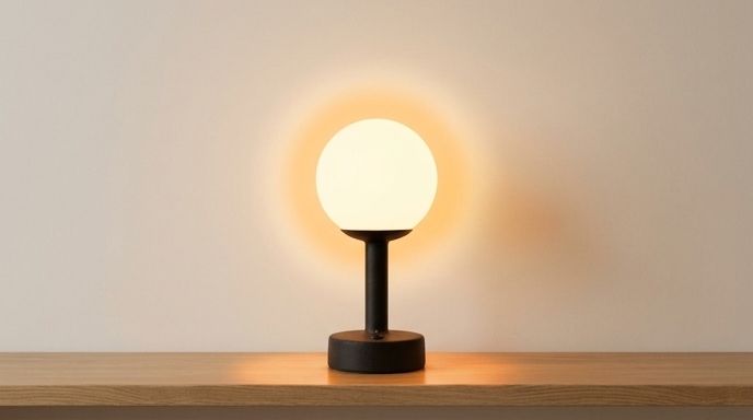 e2e, tour 1 : lampe allumée, cadrage et étagère conservés (512 px, 5,8 s, 0,046 $)