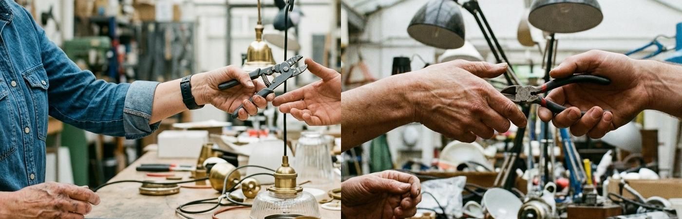 Zoom à 100 % sur les deux scènes d'atelier. Flash à gauche, Pro à droite : cinq doigts partout, gestes plausibles. Mais la pince de gauche a des mâchoires et un ressort qui n'existent sur aucune pince