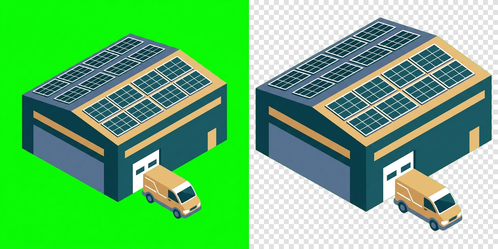 Illustration de gemini-3-pro-image avant et après détourage, sur damier de transparence
