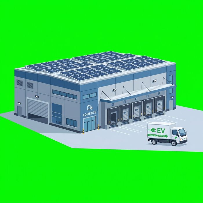 Premier essai : texte parasite (« LOGISTICS », « EV ») malgré la consigne « no text », sol gris jusqu'aux bords
